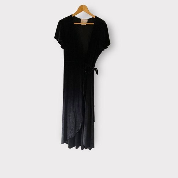 BHLDN Thrive Velvet Wrap Dress Size XL NWT MIDI Velour Flutter‎ Sleeve - Picture 4 of 13